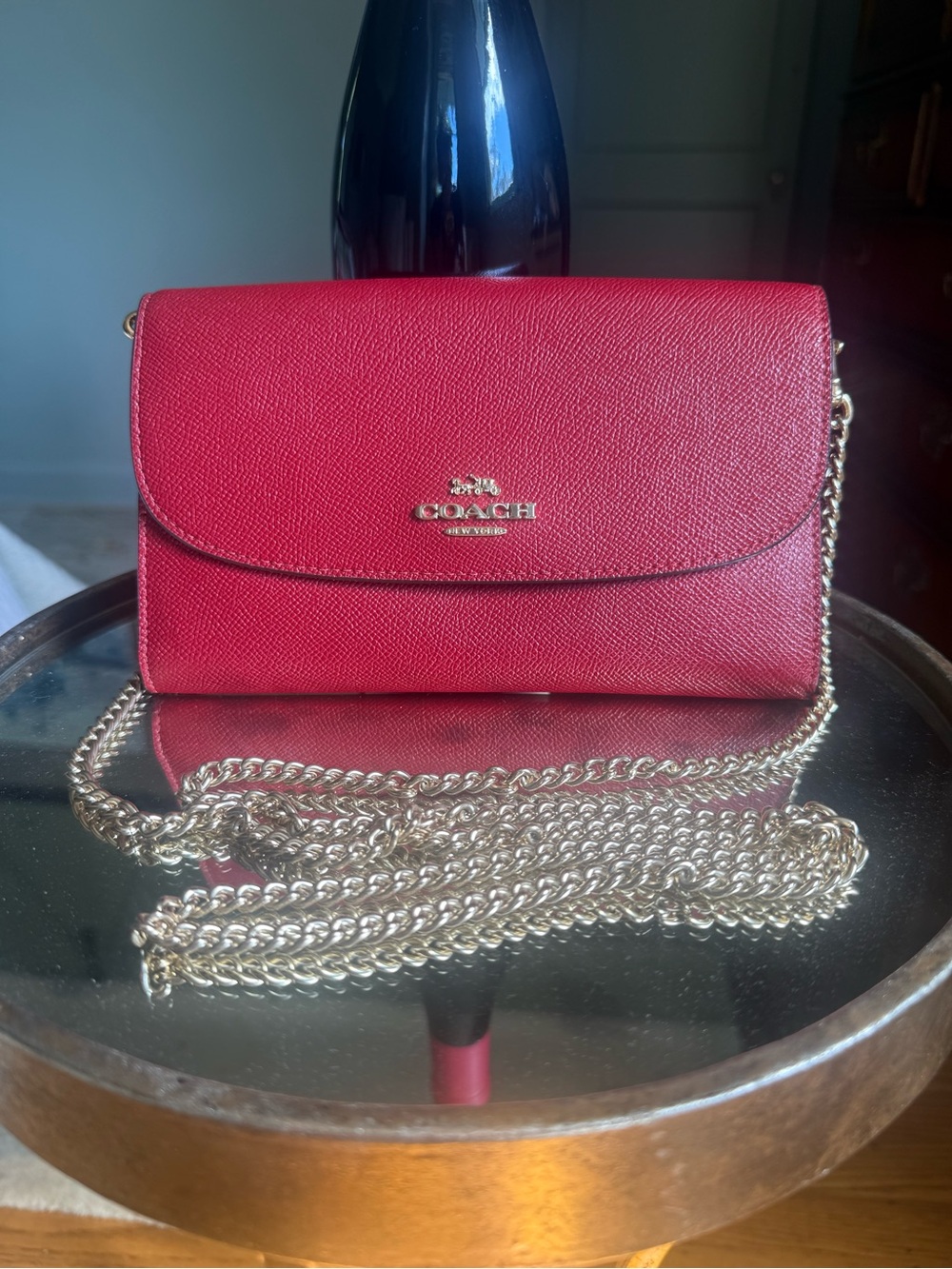 Coach Red Chain Crossbody Purse Bag Wallet